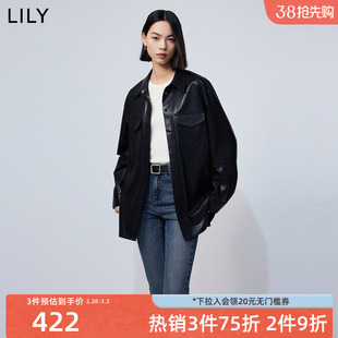 lily2024春女装甜酷帅气时尚，通勤款休闲舒适pu皮质衬衫式外套