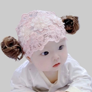 宝宝宽发带女宝宝婴儿童头带，可爱假发花朵发饰，公主蕾丝护囟门帽夏