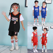 艾弗森3号篮球服套装儿童，假两件球衣欧文科比，小孩幼儿队服短袖夏