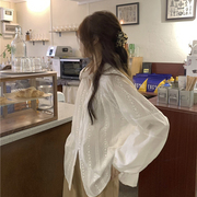 大码微胖妹妹mm宽松秋季法式设计感蕾丝刺绣，圆领气质长袖衬衫女潮