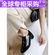 日本黑色小皮鞋女英伦，风复古系带单鞋，秋冬季粗高跟牛津鞋