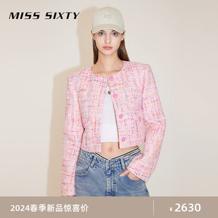 Miss Sixty2024春季呢料外套女温柔气质粉红色高级感小香风