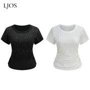 LJOS烫钻满天星修身短袖上衣夏日设计感奢华细腻舒适羊毛衫