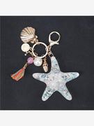 韩版透明海星贝壳电镀金色，挂件创意合金流苏，情侣包包钥匙扣