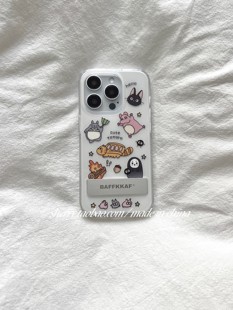 SHERRY*ins风可爱龙猫小幽灵银色支架适用于苹果15ProMax手机壳iPhone14Pro小众13卡通12保护套少女心小清新
