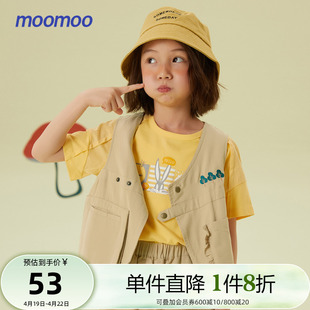 国货moomoo童装马甲女童，春秋季时尚舒适田园，梭织时尚舒适百搭上衣