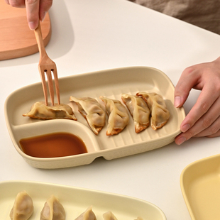白屿 饺子盘水饺盘儿童餐盘陶瓷沥水饺子盘带醋碟家用陶瓷盘