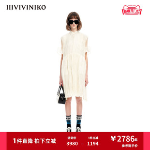 iiiviviniko夏季欧根纱，衬衫式短袖，压褶连衣裙女m320647177d