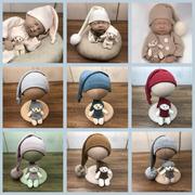 跨境新生儿摄影长尾巴帽子，大球帽婴儿满月宝宝，拍照道具男女童帽子