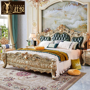 欧式全实木雕花大床结婚床套装奢华双人2.2米别墅高背床
