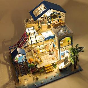diy小屋爱琴海海景房别墅，大型手工制作房子模型，拼装生日礼物女生