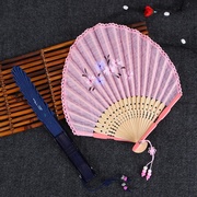 女士花边手绘葵形扇贝壳扇中国风日式棉布扇子工艺折.