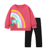 女童彩虹花朵长袖卫衣宝宝春秋季套装，儿童t恤打底裤两件套运动服2