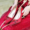 红色结婚高跟鞋女秀禾新娘鞋尖头细跟蝴蝶结白色伴娘鞋宴会单鞋女