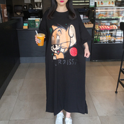 2024夏季韩国东大门大码女装宽松过膝长款卡通蝙蝠袖短袖T恤裙棉