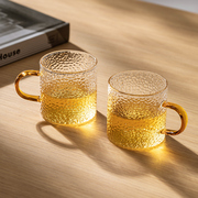 忆壶茶玻璃小茶杯6只装玻璃杯，带把手2个米粒锤纹功夫茶具配件耐热
