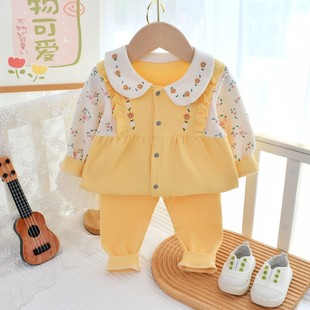 女宝宝套装春秋纯棉长袖，小公主长袖分体外穿小女孩1-3岁婴儿2件套