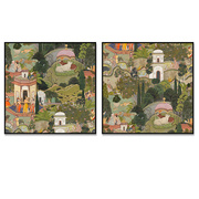 中古风客厅沙发装饰画画心，斋浦尔花园复古文艺自粘油画布壁画打印