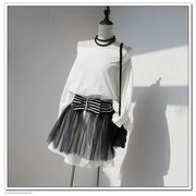 原创设计小众个性黑白，条纹拼接网纱半身裙，短裙腰封裙裹裙围裙罩裙