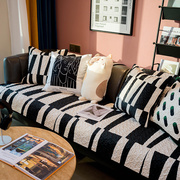 现代艺术抽象几何沙发垫，黑白条纹防滑沙发，盖巾秋冬加厚高级感套罩