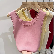 花边粉色吊带背心女夏季2024欧货小衫修身短款无袖上衣打底衫