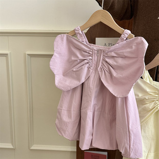 儿童连衣裙2023夏季韩版女童后背翅膀吊带裙，无袖棉布裙日系棉