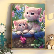 2023卡通钻石画可爱猫咪满钻花卉风景儿童，房卧室点贴钻十字绣