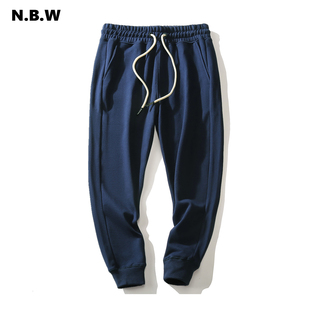 NBW重磅纯棉毛圈休闲卫裤修身束脚男加绒加厚保暖针织运动小脚