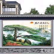 中式瓷砖背景墙山水客厅电视背景墙砖风景户外墙壁画松鹤延年