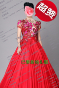 2023 中国红色短肉色立领蓬蓬裙显瘦独唱音乐会歌唱演出礼服