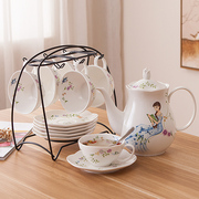 田园风花茶茶具套装陶瓷水具套装家用客厅下午茶杯具煮茶套装带壶