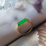 定制缅甸a货翡翠18k金镶嵌(金镶嵌)冰阳绿玉柱，翡翠戒指金镶玉指环