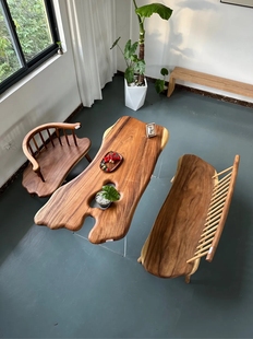 胡桃木实木大板随形桌家用原木阳台，小茶桌现代异形雨木茶几泡茶桌