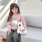 艾摩贝贝童装2023冬季女童品质绵羊毛针织卡通可爱刺绣猫咪毛衣