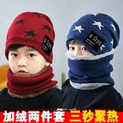 儿童帽子冬季男童潮针织毛线帽小孩加绒保暖宝宝帽围巾两件套装