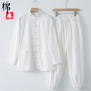 中国风棉麻居士服禅服茶服套装，中式复古男装，佛系古风打坐唐装汉服