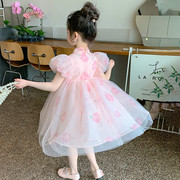 女童夏季新中式连衣裙2024儿童，复古中国风裙，子女宝宝夏款纱裙
