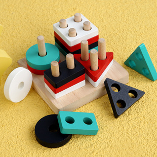 几何四套柱宝宝儿童智力板形状配对圣诞积木早教益智玩具工厂