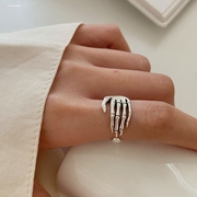 韩版s925银戒指女复古时尚，个性骷髅手掌，开口指环嘻哈食指戒潮