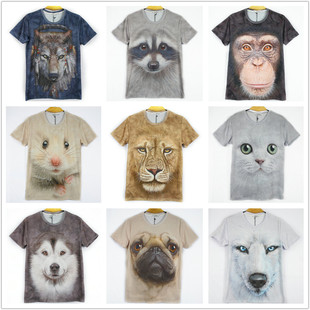 仓鼠猫虎图案3D动物系列数码男女短袖T恤潮流休闲情侣短袖T恤