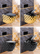 高档欧式金色黑色挂壁式坐便器家用小户型入墙式水箱陶瓷马桶后墙