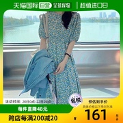 日本直邮miniministore女士，连衣裙蓝绿色碎花女装直筒直筒裙