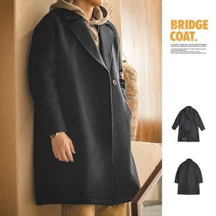 马登工装美式复古重磅羊毛呢子，大衣黑色加厚宽松中长款外套男秋冬