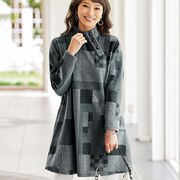 2023年秋款日本女装中长款方格几何图案，柔软针织衫材质有大码
