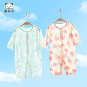 婴儿衣服夏季薄款宝宝连体衣纯棉，长袖哈衣新生婴儿空调服睡衣爬服