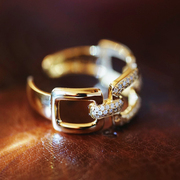 宝藏方形锁链大金戒指指环18k金镶嵌(金镶嵌)天然钻石珠宝真金真钻