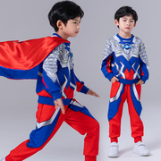 赛罗奥特曼儿童表演服装男童超人走秀演出服蜘蛛侠春秋款发光套装