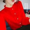 衬衫女红色别致小衫2024设计感小众上衣，褂大码洋气减龄雪纺衫