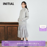 设计师品牌INITIAL秋冬假两件卫衣连衣裙女灰色DNFOCXX710