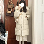 韩系温柔大毛领连帽白色羽绒棉服女2024冬季中长款面包服大衣外套